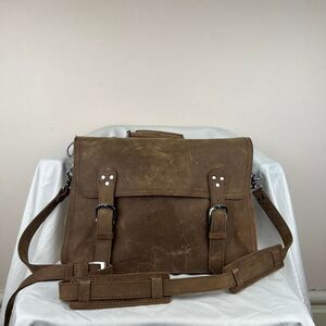 Kattee Brown Leather Briefcase Messenger
